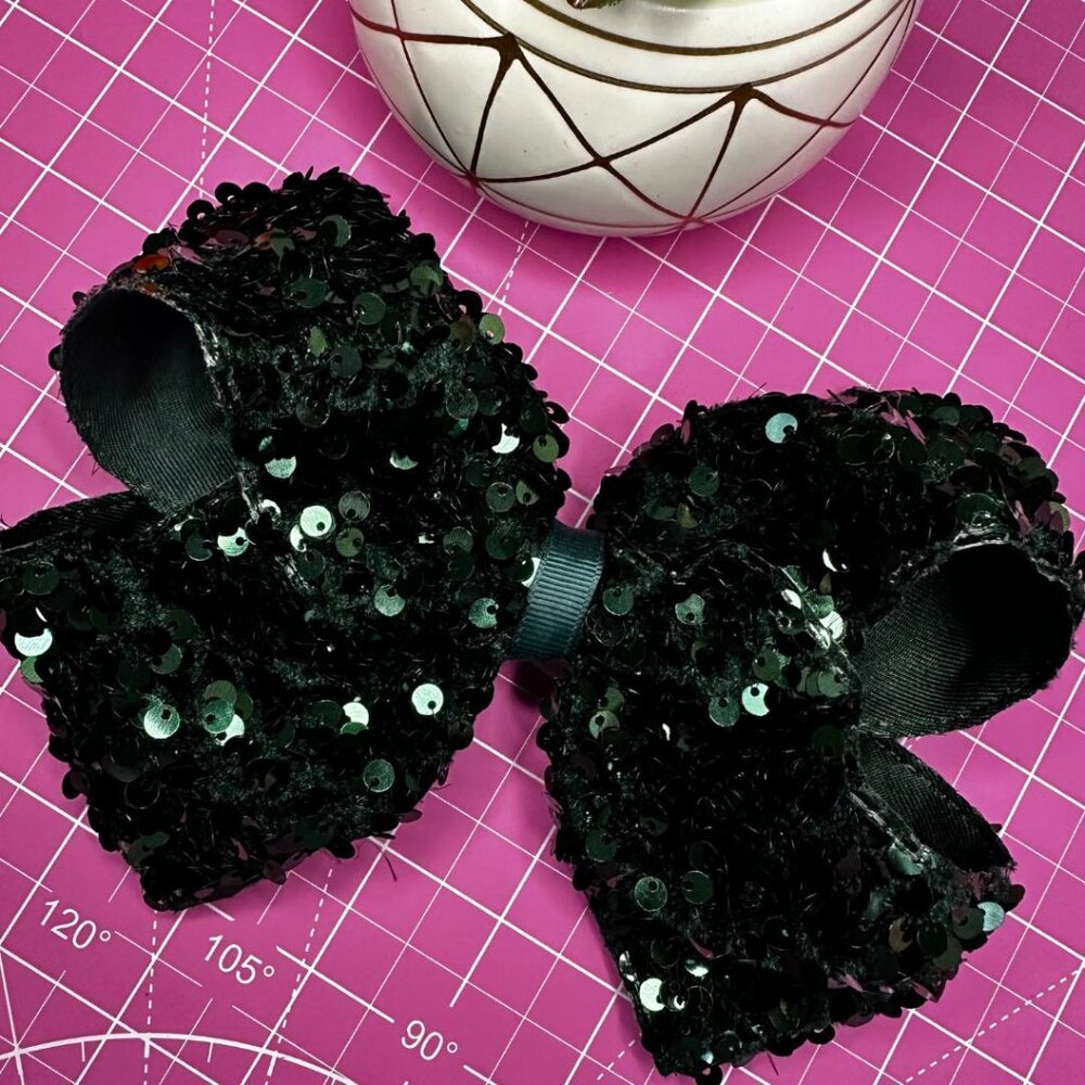 Green Sequin Hair Bow for Girls – Large Glitter Bow with Alligator Clip, Sparkly